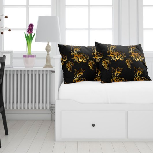 金ゴールドがブラックで輝く ランバークッション