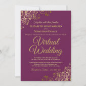 金ゴールドがマゼンタエレガント仮想にフリル結婚ズ 招待状 (正面)