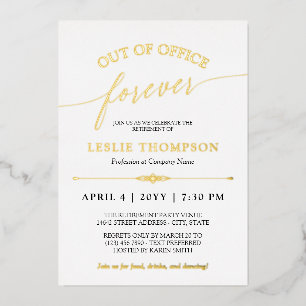 金ゴールドが不在の永遠の退職パーティー 箔招待状