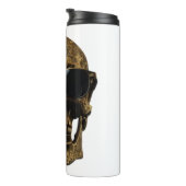 金ゴールドが刻まれた金属製の3Dスカルとサングラス タンブラー (回転右)