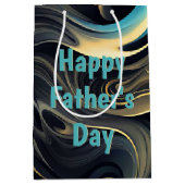 金ゴールドが父の日のために黒に渦巻く ミディアムペーパーバッグ (正面)