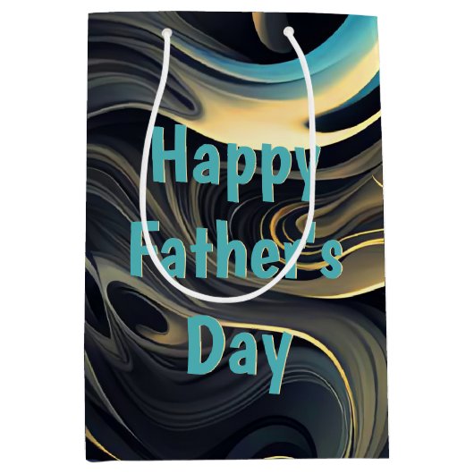 金ゴールドが父の日のために黒に渦巻く ミディアムペーパーバッグ (正面)