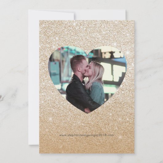 金ゴールドが輝救き、日付結婚式招待状 セーブザデート (裏面)