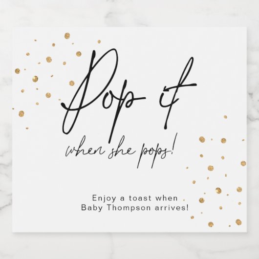 金ゴールドが黒エレガントいポップ・アートの点をポップ スパークリングワインラベル (シングルラベル)