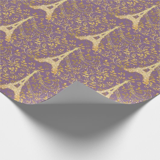 金ゴールドきらきら光るエッフェル塔 ラッピングペーパー (角)