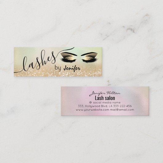 金ゴールドきらびやかな高級メイクアップ目書 スキニー名刺 (正面/裏面)