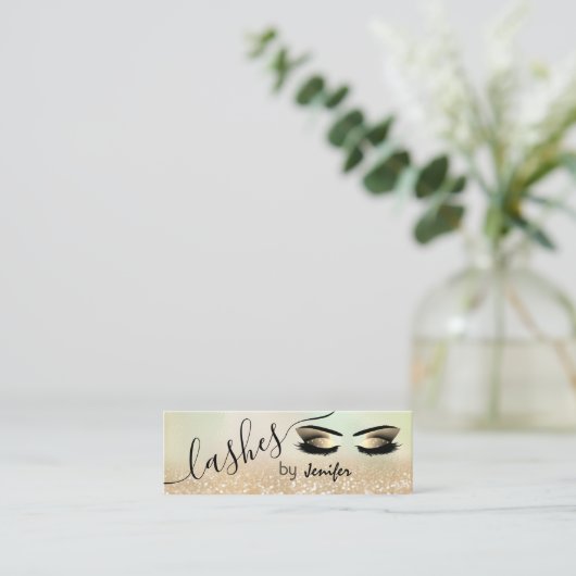 金ゴールドきらびやかな高級メイクアップ目書 スキニー名刺 (スタンド正面)