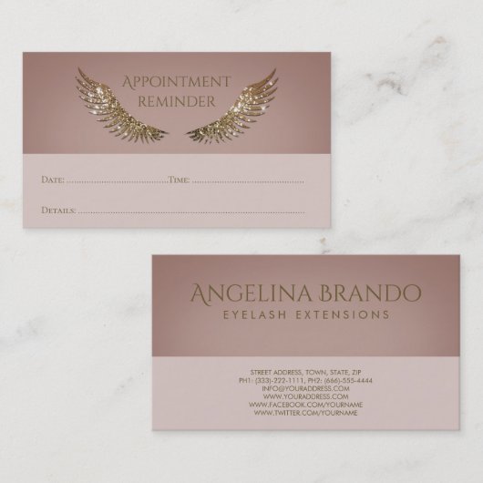 金ゴールドきらめきアポイントメントリマインダーピンクグレー 名刺 (正面/裏面)
