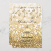 金ゴールドきらめくの華企業のやかなクリスマスパーティー 招待状 (正面/裏面)