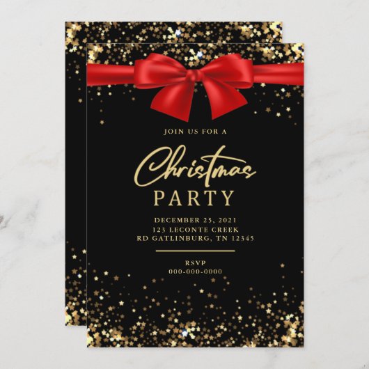 金ゴールドきらめくエレガント光クリスマスパーティー 招待状 (正面/裏面)