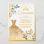 金ゴールドきらめくガウンアイボリーフローラキンセアニェラ金ゴールド 箔招待状 (正面)