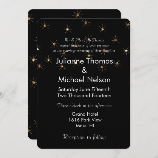 金ゴールドきらめくグリッタース結婚ターズ 招待状 (正面/裏面)