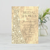 金ゴールドきらめくグリッタードレスガウンブライダルシャワー 招待状 (スタンド正面)