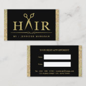 金ゴールドきらめくグリッターヘアサロンアポイントメントカード 予約カード (正面/裏面)