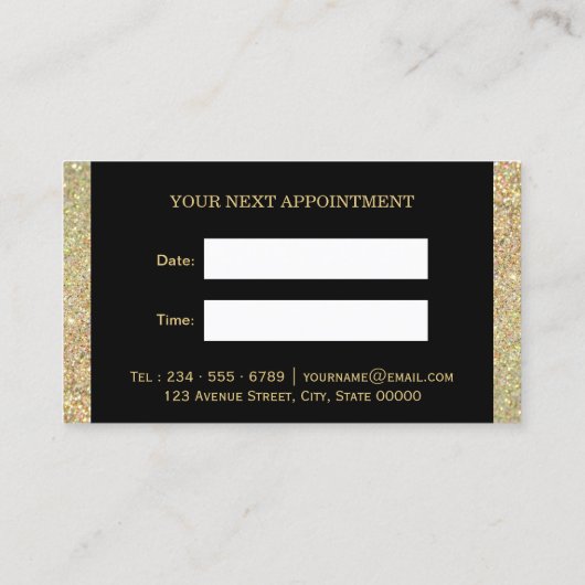 金ゴールドきらめくグリッターヘアサロンアポイントメントカード 予約カード (裏面)