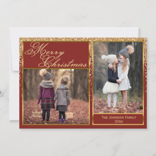 金ゴールドきらめくグリッターメリークリスマスフォトカード シーズンカード (正面)