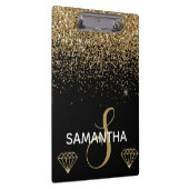 金ゴールドきらめくグリッター&ダイヤモンドモノグラム クリップボード (右)