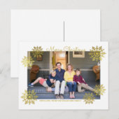 金ゴールドきらめくシックなスノーフレークホリデーフォト シーズンポストカード (正面/裏面)