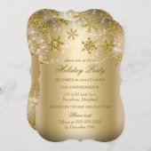金ゴールドきらめくスノーフレーククリスマスホリデーパーティー 招待状 (正面/裏面)