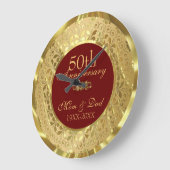 金ゴールドきらめくダマスク50結婚周年記念 ラージ壁時計 (傾斜)