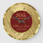 金ゴールドきらめくダマスク50結婚周年記念 ラージ壁時計 (正面)