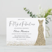 金ゴールドきらめくドレスフィフティ&ファブラス50th誕生日 招待状 (スタンド正面)