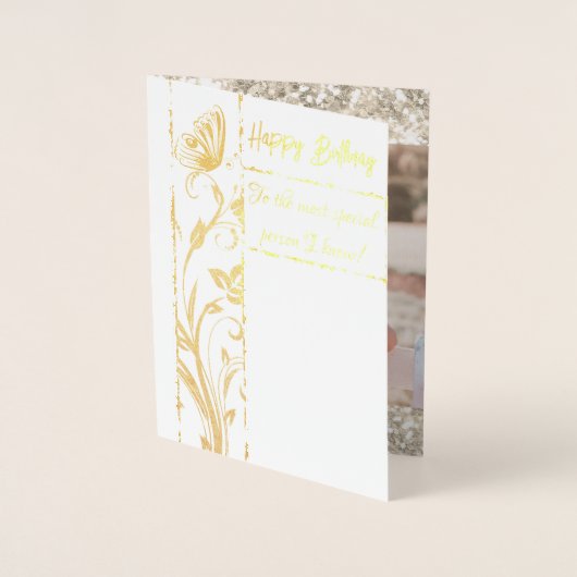 金ゴールドきらめくバタフライ誕生日実在 箔カード (正面)