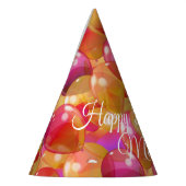 金ゴールドきらめくピンクコーラルバースデーパーティーバルーン パーティーハット (左)