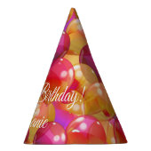 金ゴールドきらめくピンクコーラルバースデーパーティーバルーン パーティーハット (右)