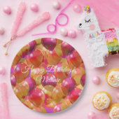 金ゴールドきらめくピンクコーラルバースデーパーティーバルーン ペーパープレート (パーティー)