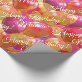 金ゴールドきらめくピンクコーラルバースデーパーティーバルーン ラッピングペーパー (角)