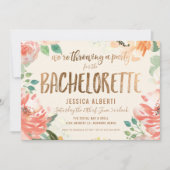 金ゴールドきらめくフローラ水彩バチェロレッテ 招待状 (正面)