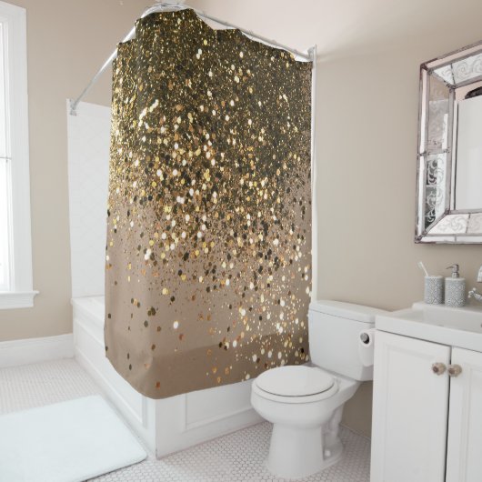 金ゴールドきらめくブラウングリッターグラム#1 (フェイクグリッター シャワーカーテン (インサイチュ)
