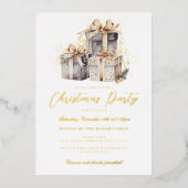 金ゴールドきらめくプレゼントクリスマスパーティー 箔招待状 (正面)