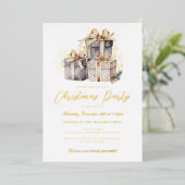 金ゴールドきらめくプレゼントクリスマスパーティー 箔招待状 (立ち正面)