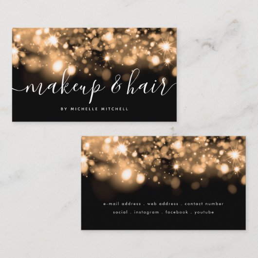 金ゴールドきらめくライトの化粧とヘア 名刺 (正面/裏面)