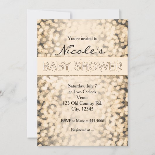 金ゴールドきらめくライトベビーシャワー招待状 招待状 (正面)