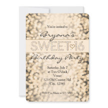 金ゴールドきらめくライトSWEET 16パーティの招待状