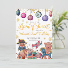 金ゴールドくるみ割りおもちゃ誕生日招待状