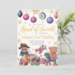 金ゴールドくるみ割りおもちゃ誕生日招待状 招待状