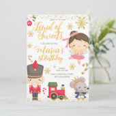 金ゴールドくるみ割りランド・オブ・スイーツ誕生日招待状 招待状 (スタンド正面)