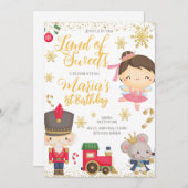 金ゴールドくるみ割りランド・オブ・スイーツ誕生日招待状 招待状 (正面/裏面)