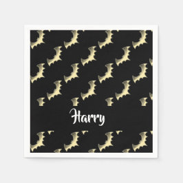 金ゴールドこうもりオン黒 スタンダードカクテルナプキン
