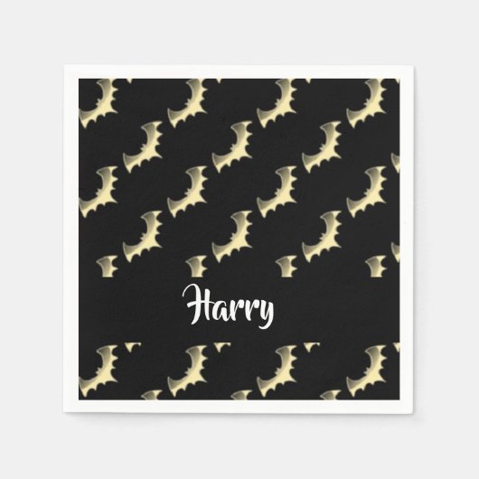 金ゴールドこうもりオン黒 スタンダードカクテルナプキン (正面)