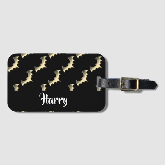 金ゴールドこうもりオン黒 ラゲッジタグ (正面横)