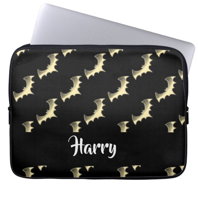 金ゴールドこうもりオン黒 ラップトップスリーブ (正面)