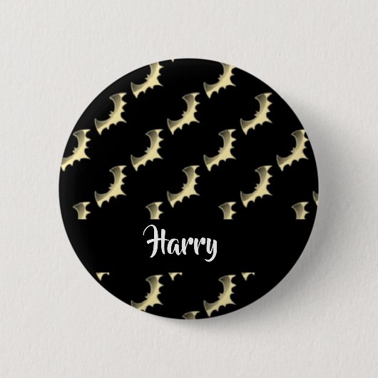 金ゴールドこうもりオン黒 缶バッジ (正面)