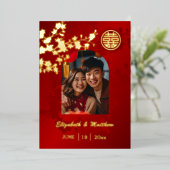 金ゴールドさくらんぼブロッサムレッド |中国の結婚s |写真 箔招待状 (立ち正面)