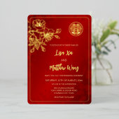 金ゴールドさくらんぼブロッサム中国の結婚ズ 箔招待状 (立ち正面)