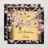 金ゴールドさくらんぼブロッサム女性50th誕生日パーティー 招待状 (正面/裏面)
